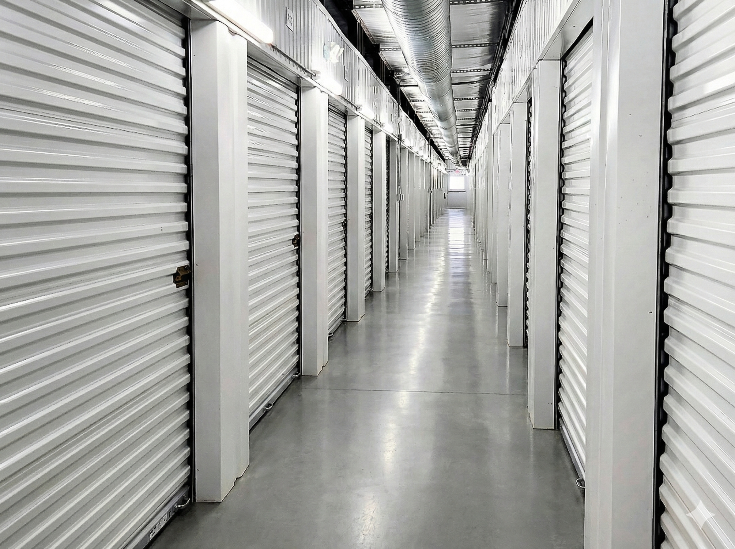 Interior hallway of climate controlled self storage units at Pine View Storage in Livingston Texas Polk County